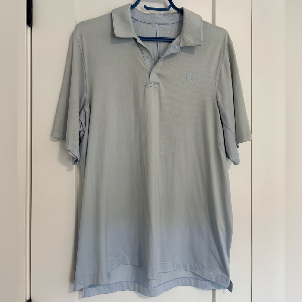 Lululemon Logo Sport Golf Polo Short Blue Ombre Sleeve Shirt Size Large